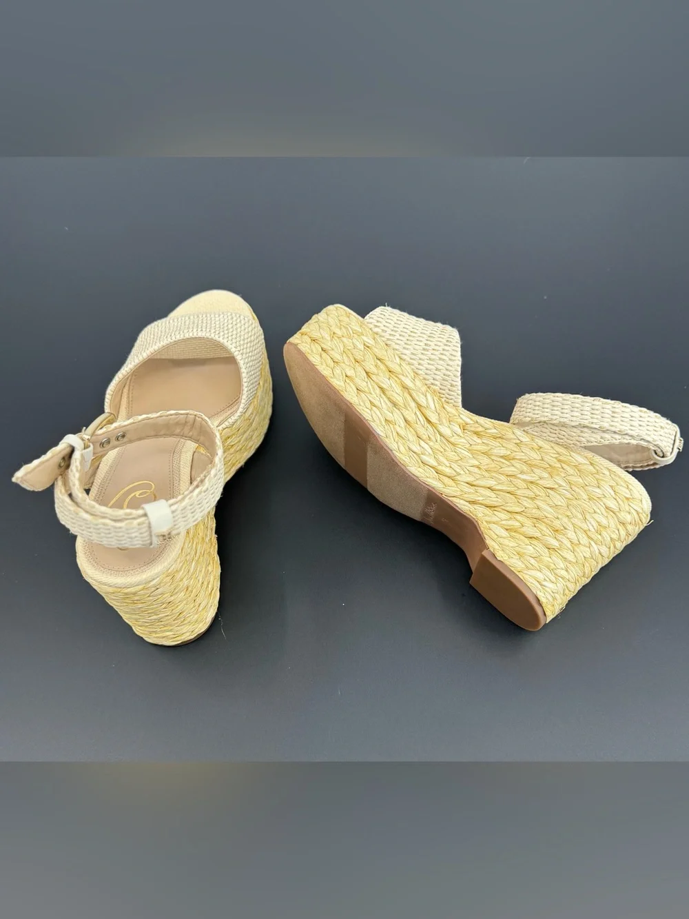 Sam Edelman Ivory Woven Espadrille Platform Wedge Sandals Size 9